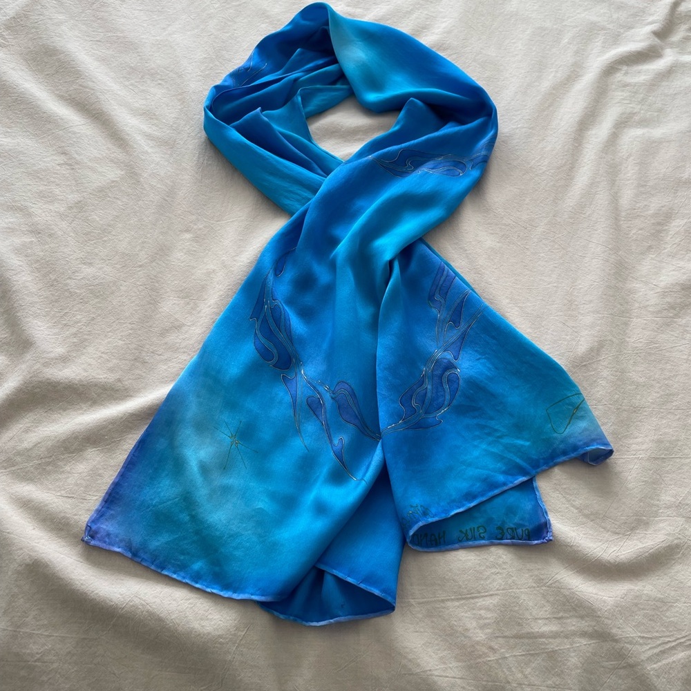 Artistic Blue Silk Scarf